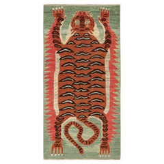 Rug & Kilim’s Classic Style Tiger-Skin Runner with Orange and Brown Pictorial