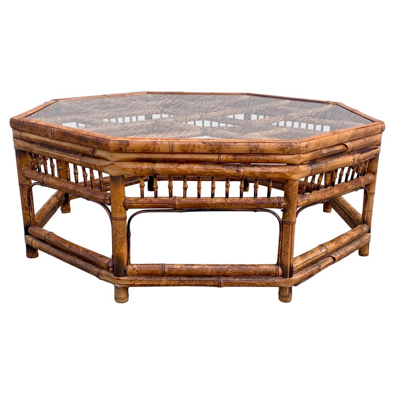 Vintage Brighton Style Burnt Bamboo Coffee Table For Sale at 1stDibs