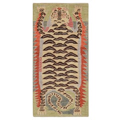 Rug & Kilim’s Classic Style Tiger-Skin Runner in Beige with Geometric Pictorial