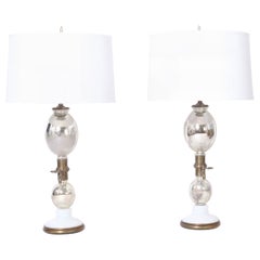 Pair of French Seltzer Bottle Mercury Glass Table Lamps