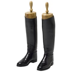 English Riding Boots with Original Tree Inserts, circa 1900-1930