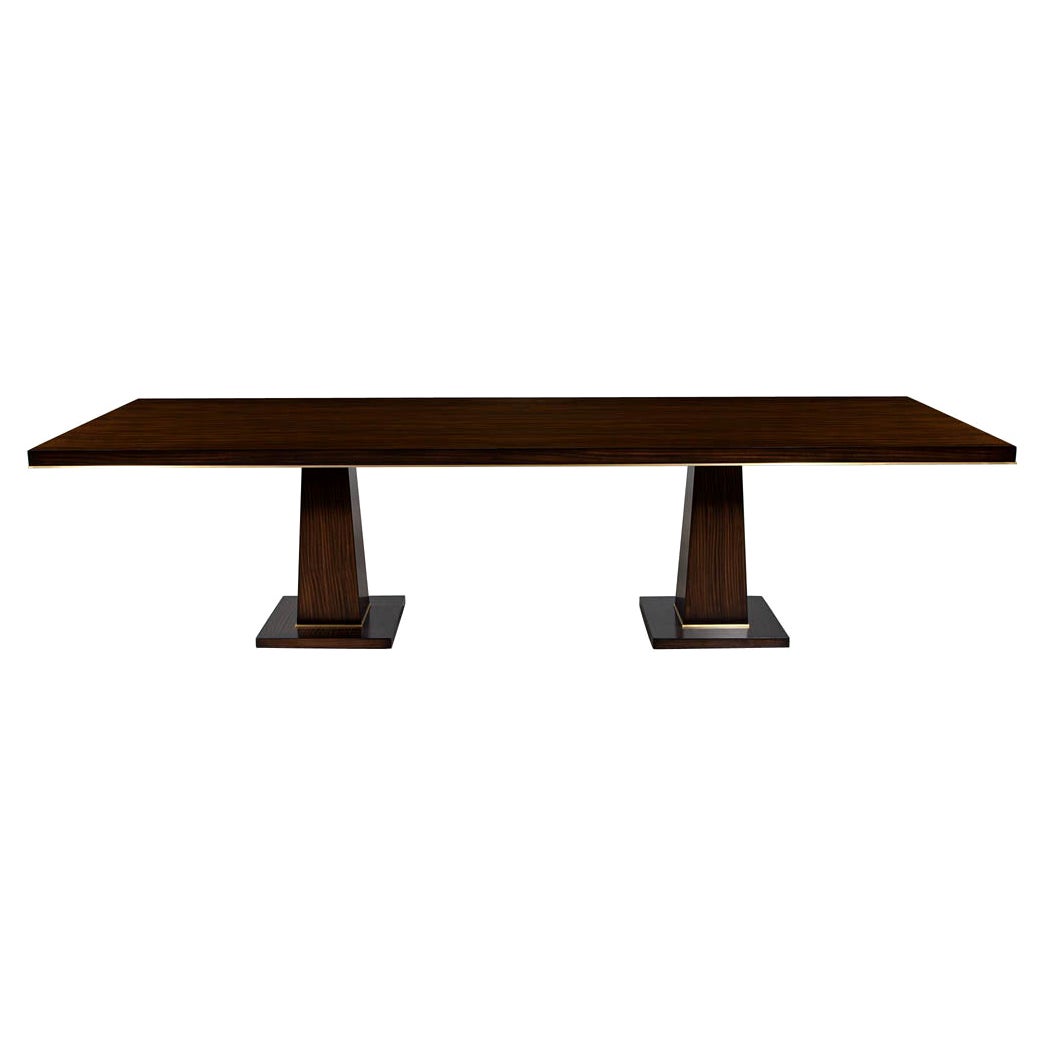 Custom Walnut Dining Table with Brass Details For Sale