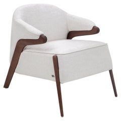 Osa Upholstered Armchair in Walnut Frame and White Fabric