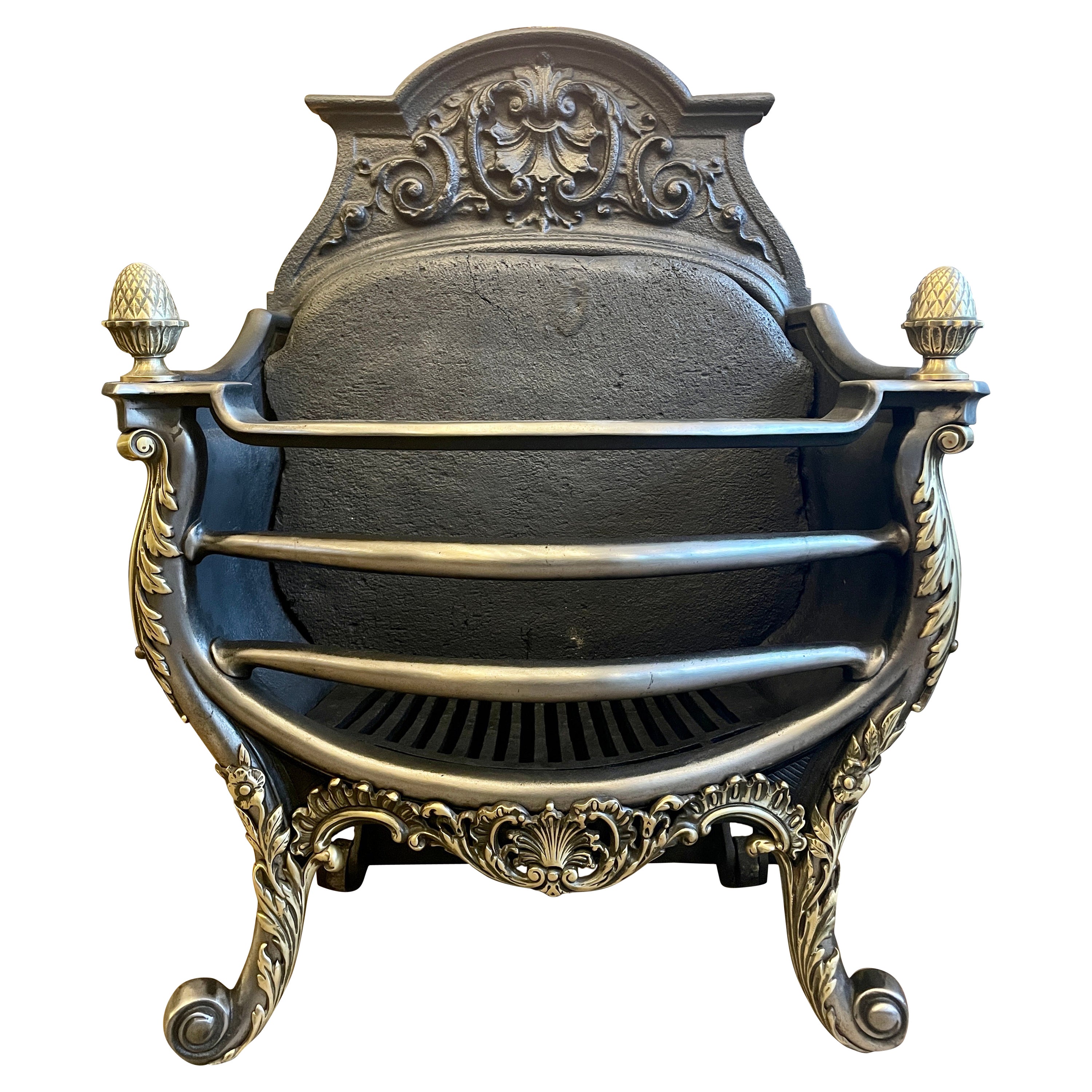 Antique English Rococo Style Fire Basket For Sale
