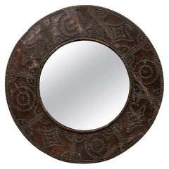 Spanish Antique "Brasero" Nail-Head Round-Shaped Mirror