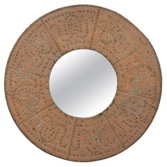 Antique Spanish Copper Brazier Round Mirror