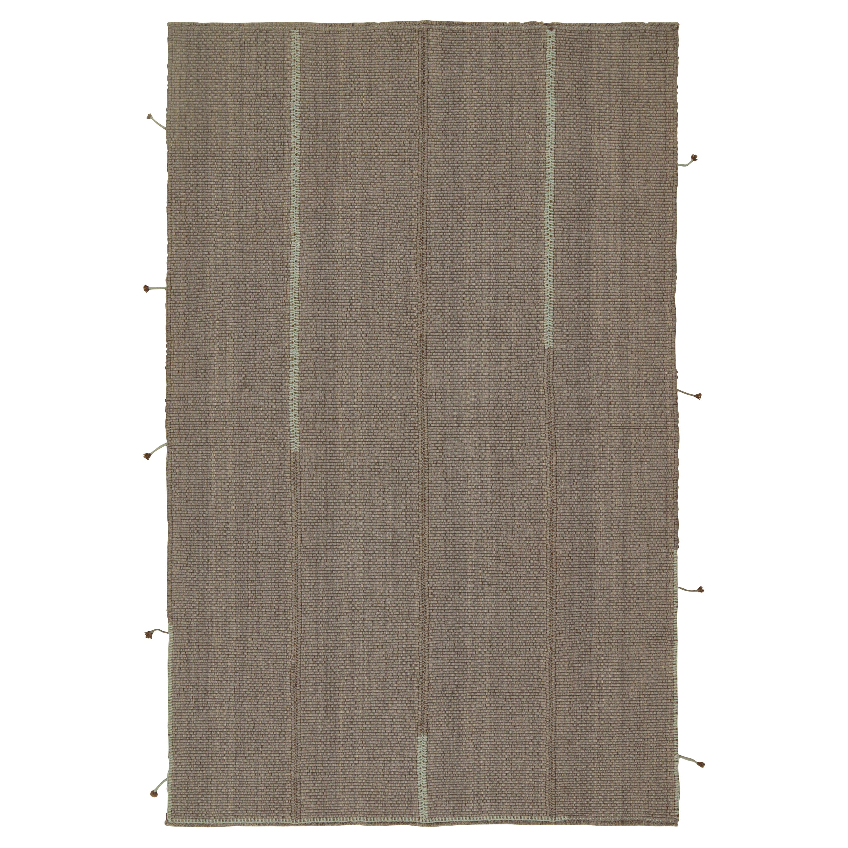 Rug & Kilim’s Contemporary Kilim Rug in Grey with Brown and Blue Accents
