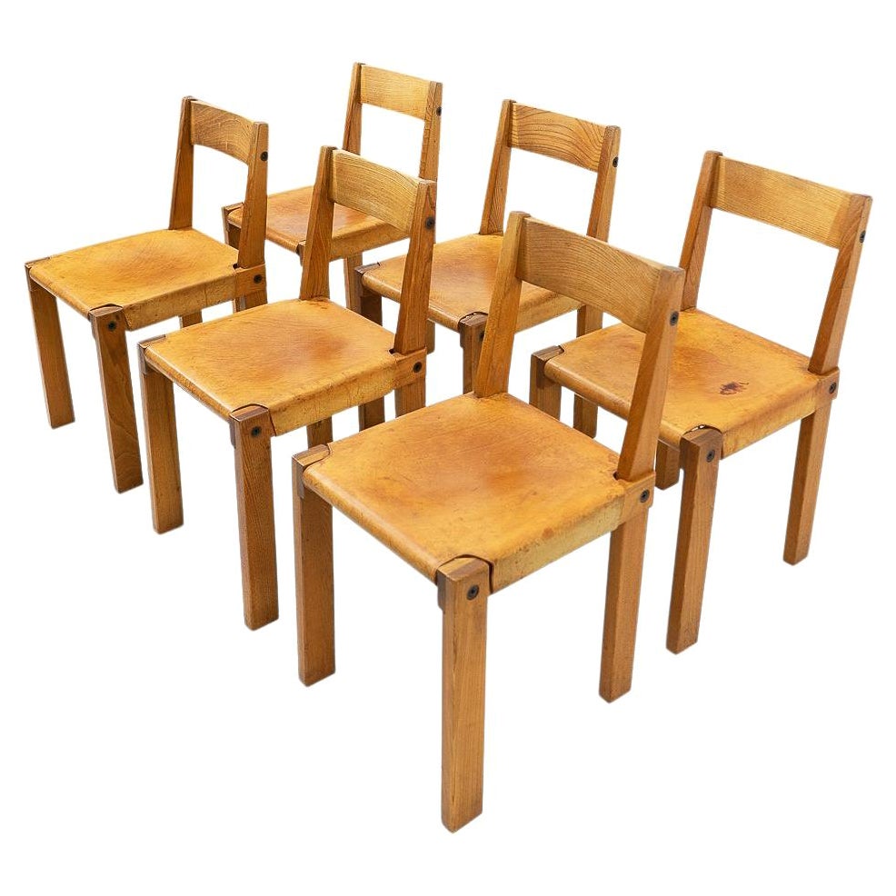 Design français : Chaises S24 vintage Pierre Chapo, ensemble de 6