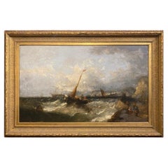19th Century Oil on Canvas Painting of Fishing Boats by William Henry Williamson