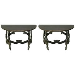 Antique 18th Century Pair of Demilune Refectory Tables, Italy