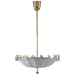 Mid-Century Modern Style Silk and Crystal Glass Umbrella Chandelier, Re-Edition