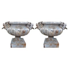 Pair of 19th Century French Cast Iron Garden Urns Attributed to Alfred Corneau