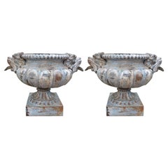 Pair of 19th Century French Cast Iron Garden Urns Attributed to Alfred Corneau