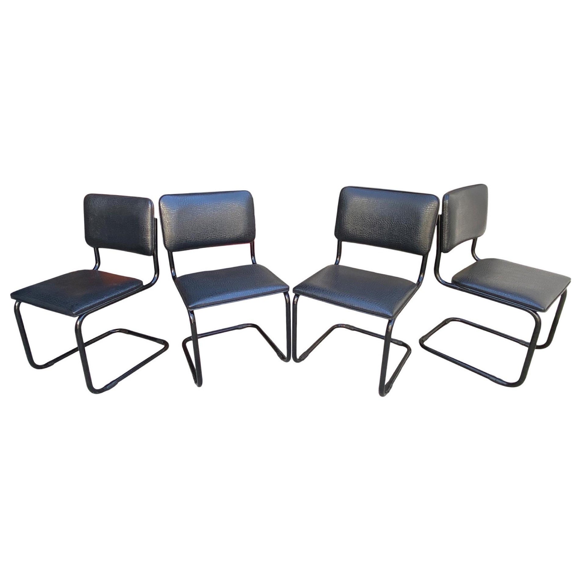 1980s Postmodern Faux Alligator Cantilever Dining Chairs Set of 4 For Sale