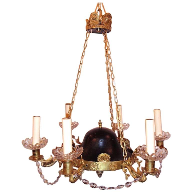 Tole and Brass Empire Chandelier For Sale