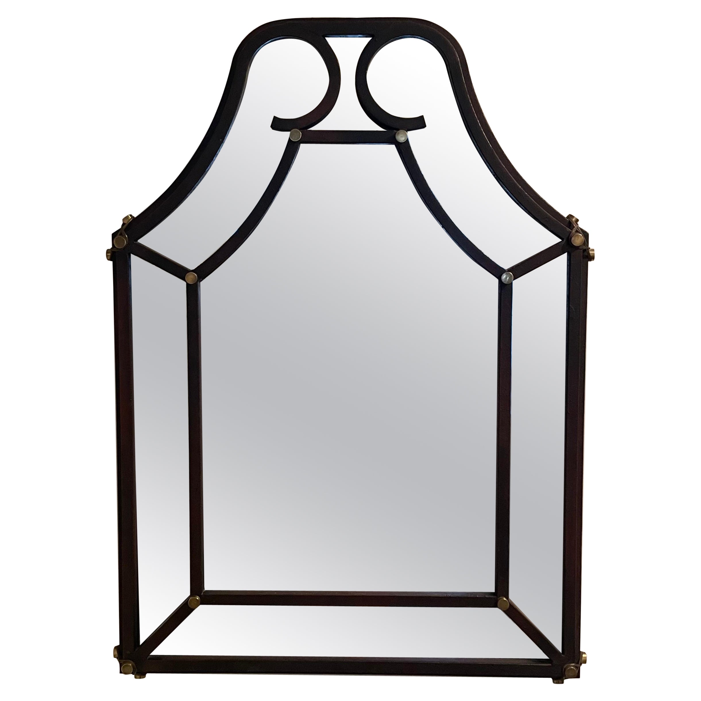 Post Modern Hart Associates Iron & Brass Cathedral Wall Mirror For Sale