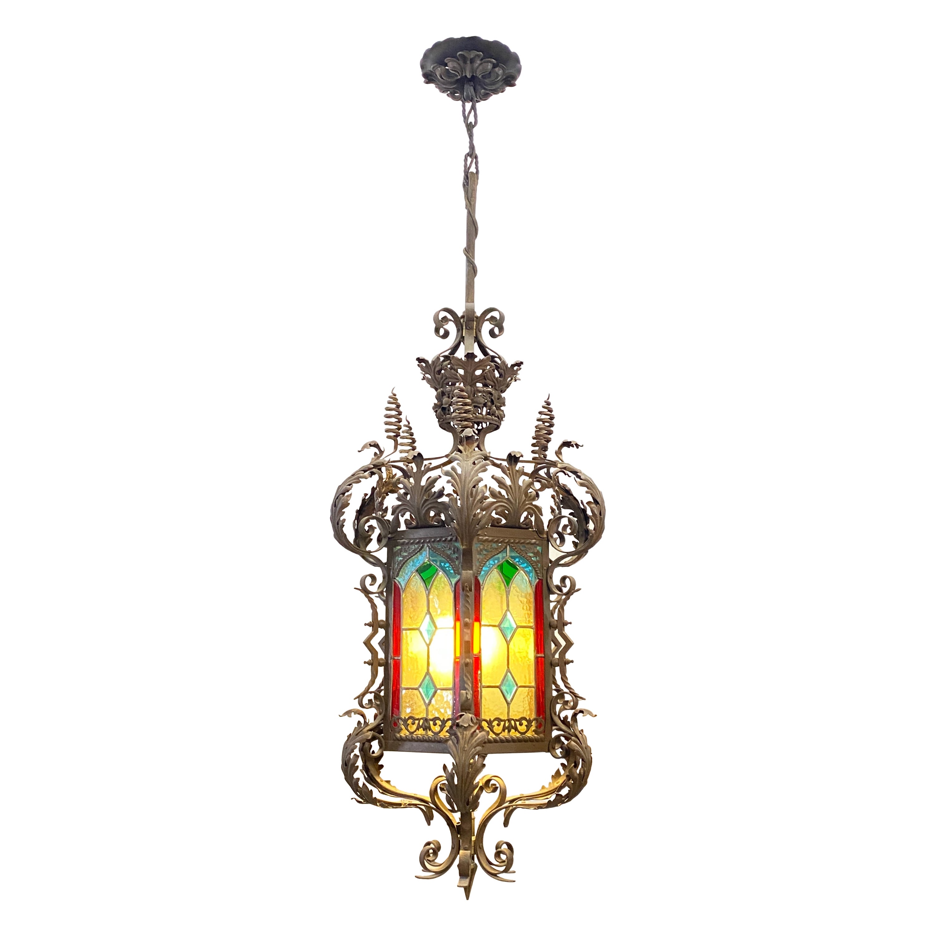 19th Century Wrought Iron and Glass Lantern