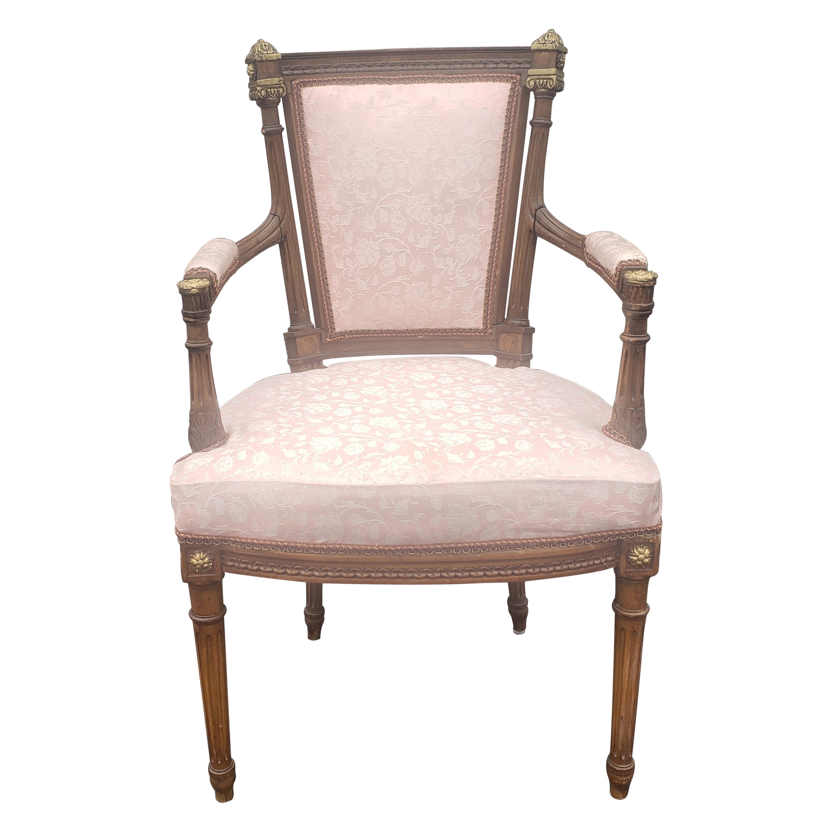 Early 20th Century Louis XV Mahogany and Giltwood Upholstered Armchair For Sale