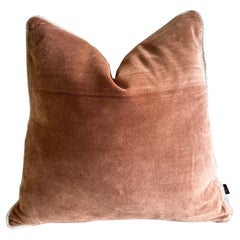 French Cotton Velvet Lumbar Pillow in Moka with Jute Trim