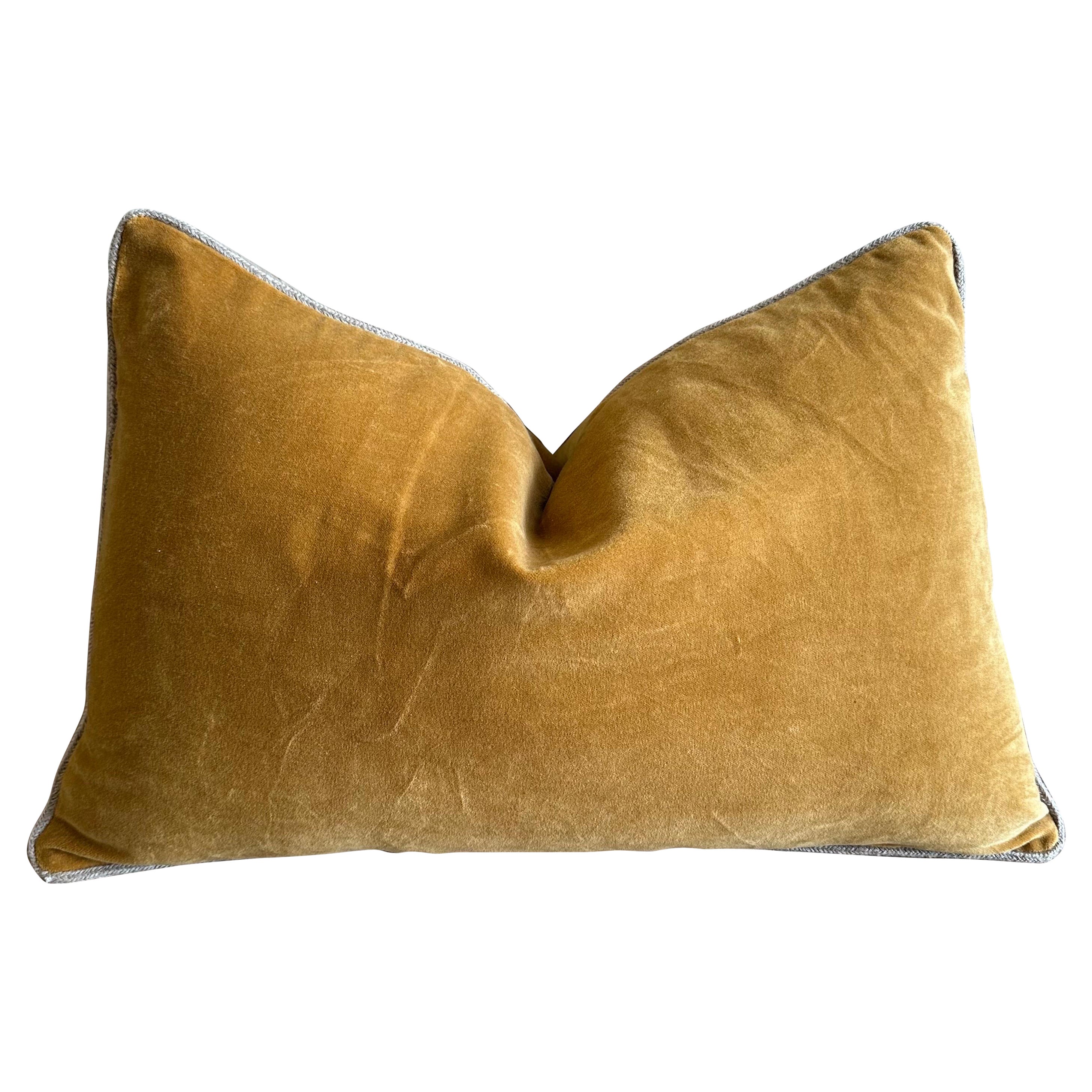 French Cotton Velvet Lumbar Pillow with Jute Trim For Sale