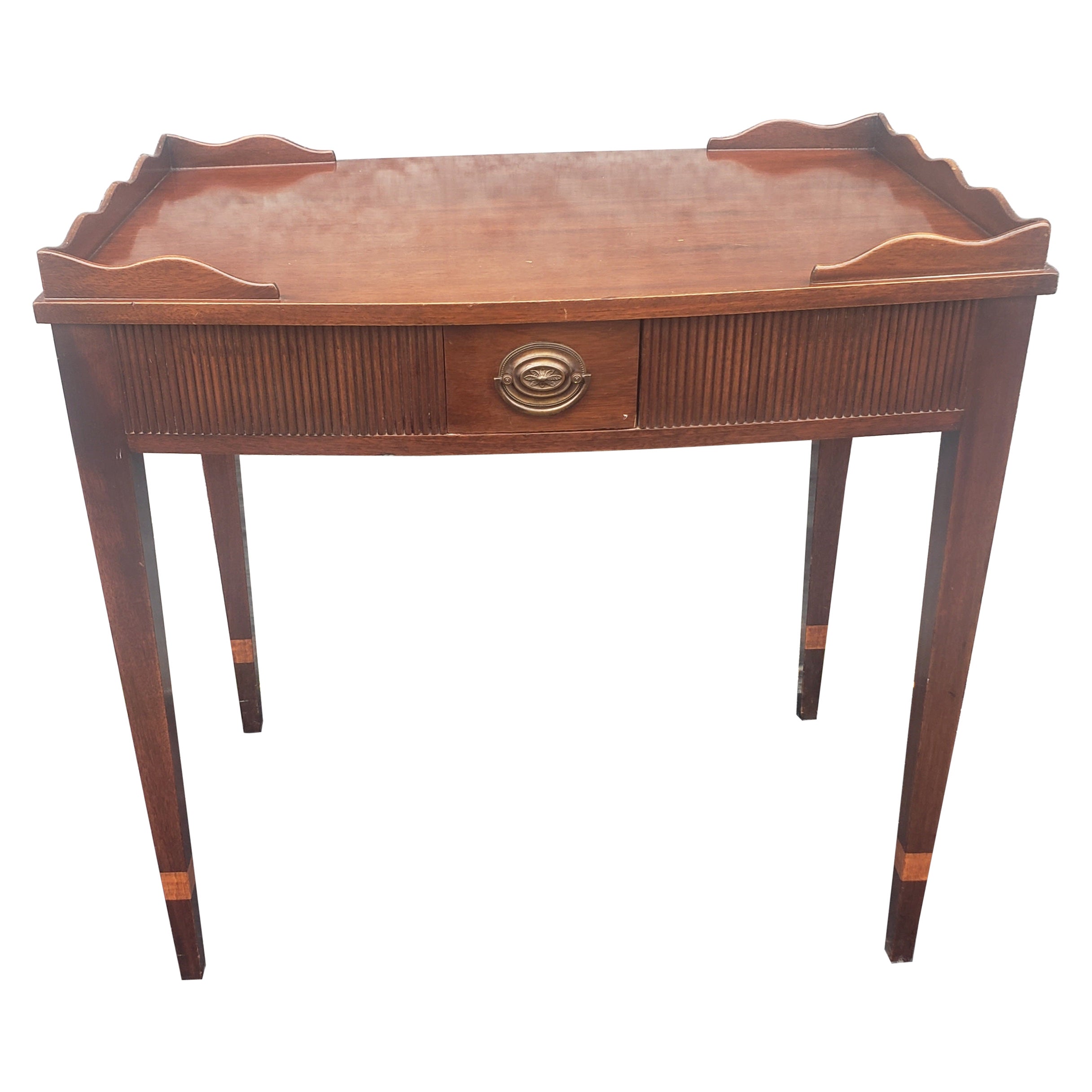 Kittinger George III Mahogany Single Drawer Galleried Tea Table w Pull-Out Trays