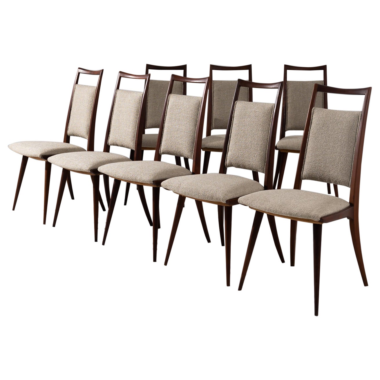Danish Modern Wooden Upholstered Dining Chairs, Set of Eight