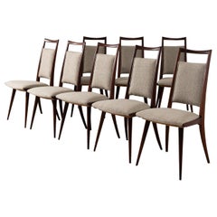 Danish Modern Wooden Upholstered Dining Chairs, Set of Eight