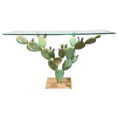 Console en bronze en forme de cactus poire pailleté avec cristaux d'améthyste