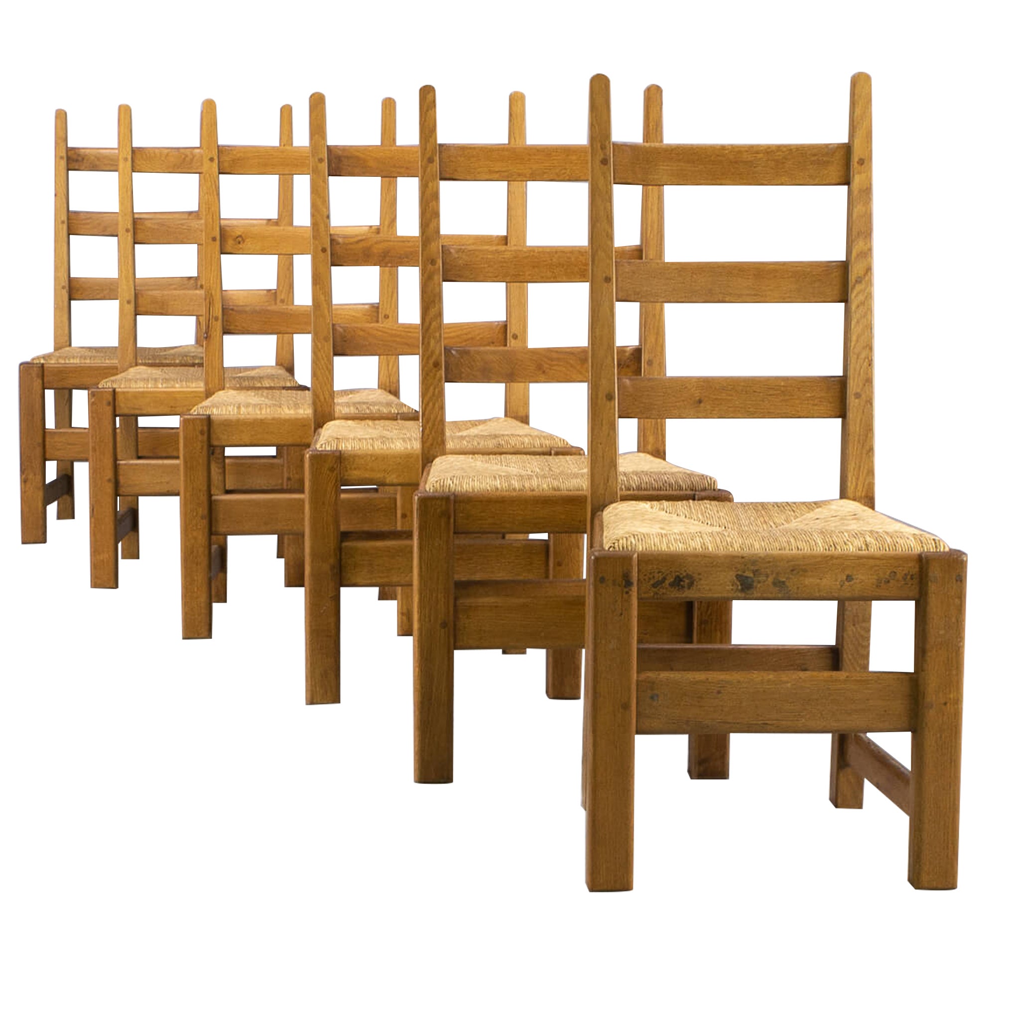 Brutalist High Back Dining Chair Set / 6 For Sale