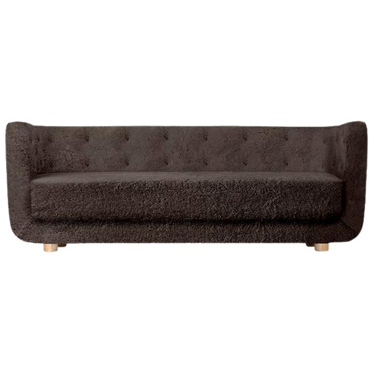 Espresso Sheepskin and Natural Oak Vilhelm Sofa by Lassen For Sale