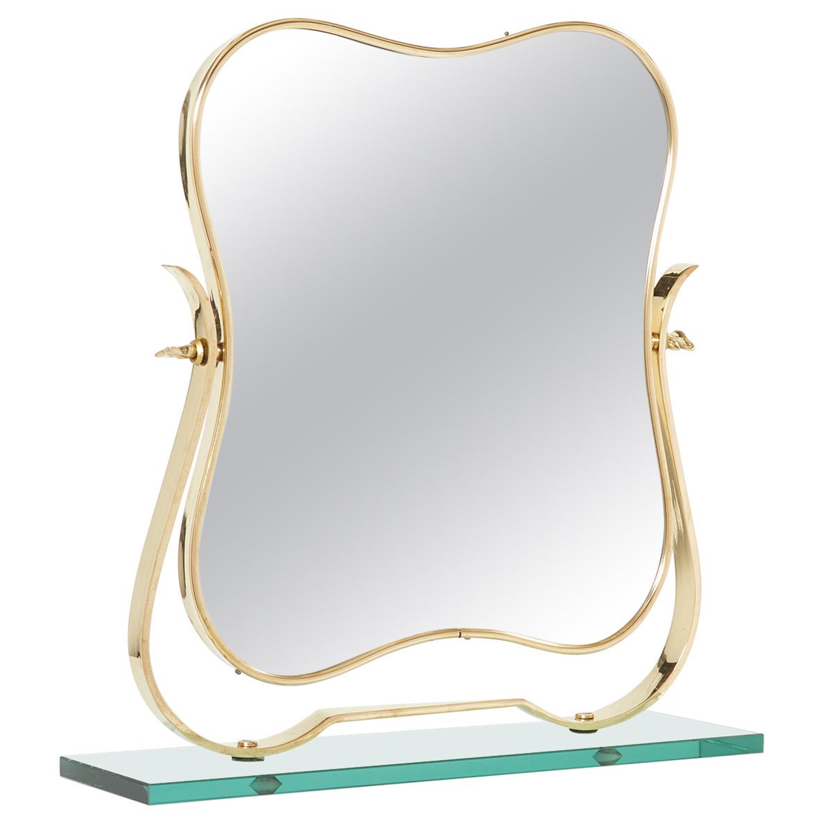 Fontana Arte Brass Murano Glass Table Vanity Mirror, 1950s For Sale