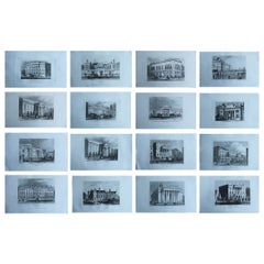Set of 16 Antique Architectural Prints, London Buildings, circa 1840