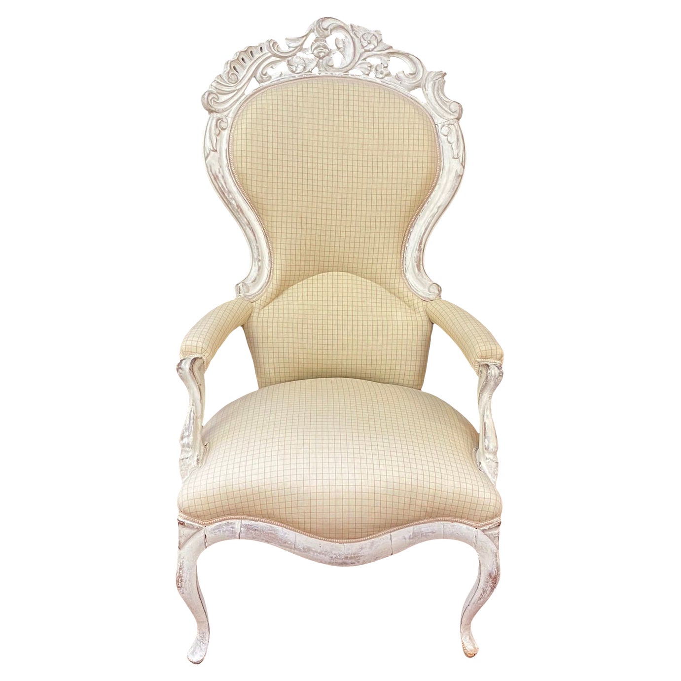 Large Bergere Armchair in Louis XV Style, in Painted Wood