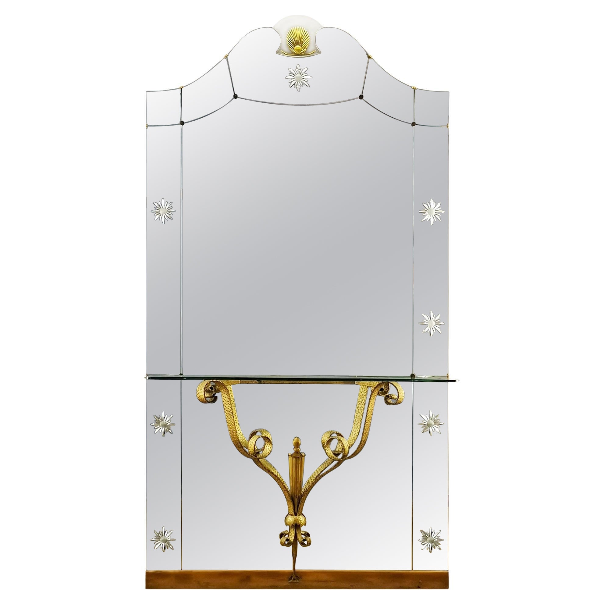 Grand miroir console moderne du milieu du siècle dernier par Pier Luigi Colli - Italie