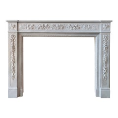 Antique Light Grey Carrara Marble Fireplace in Classicist Style