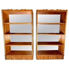 Vintage Late 20th Century Pair of Wood & Brass Breadsticks Bookcases w/Bronzed Mirrors