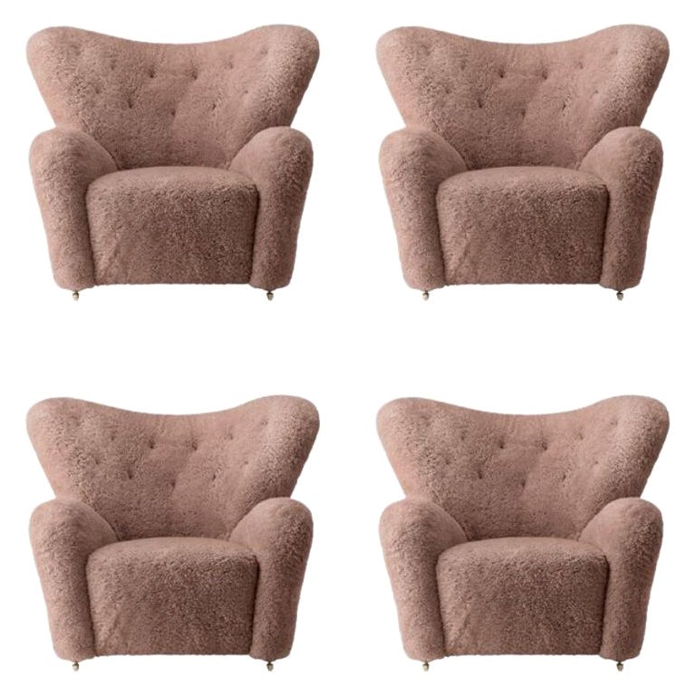 Set of 4 Sahara Sheepskin the Tired Man Lounge Chair by Lassen