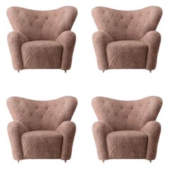 Set of 4 Sahara Sheepskin the Tired Man Lounge Chair by Lassen