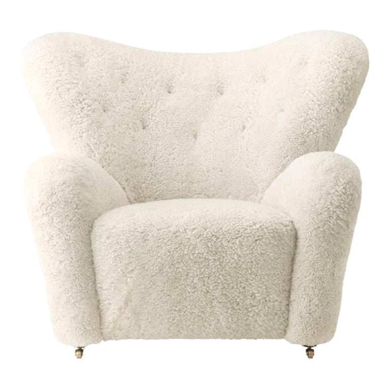 Off White Sheepskin the Tired Man Lounge Chair by Lassen For Sale