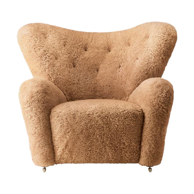 Honey Sheepskin the Tired Man Lounge Chair by Lassen For Sale