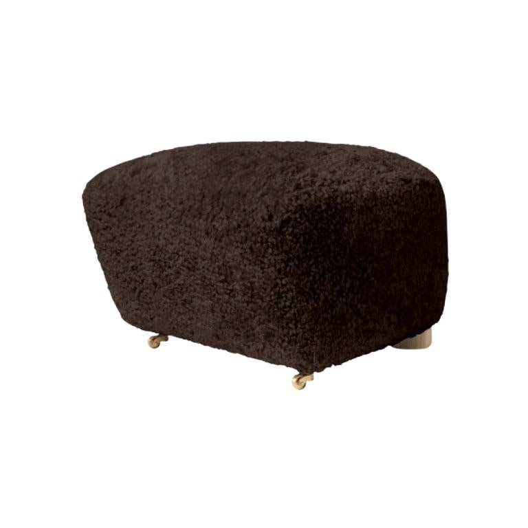 Espresso Natural Oak Sheepskin the Tired Man Footstool by Lassen For Sale