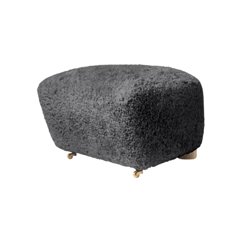 Antrachite Natural Oak Sheepskin the Tired Man Footstool by Lassen For Sale