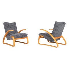 Streamline Lounge Chairs in Bentwood and New Upholstery, Praque, 1960s