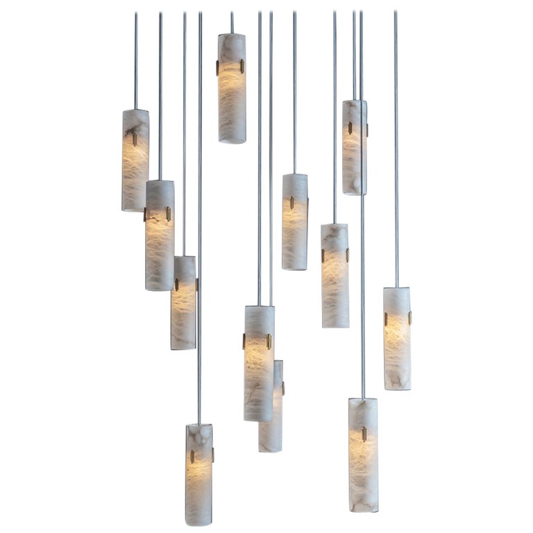 Contemporary 12-Light Alabaster Chandelier in Bronze by Tigermoth Lighting  For Sale at 1stDibs
