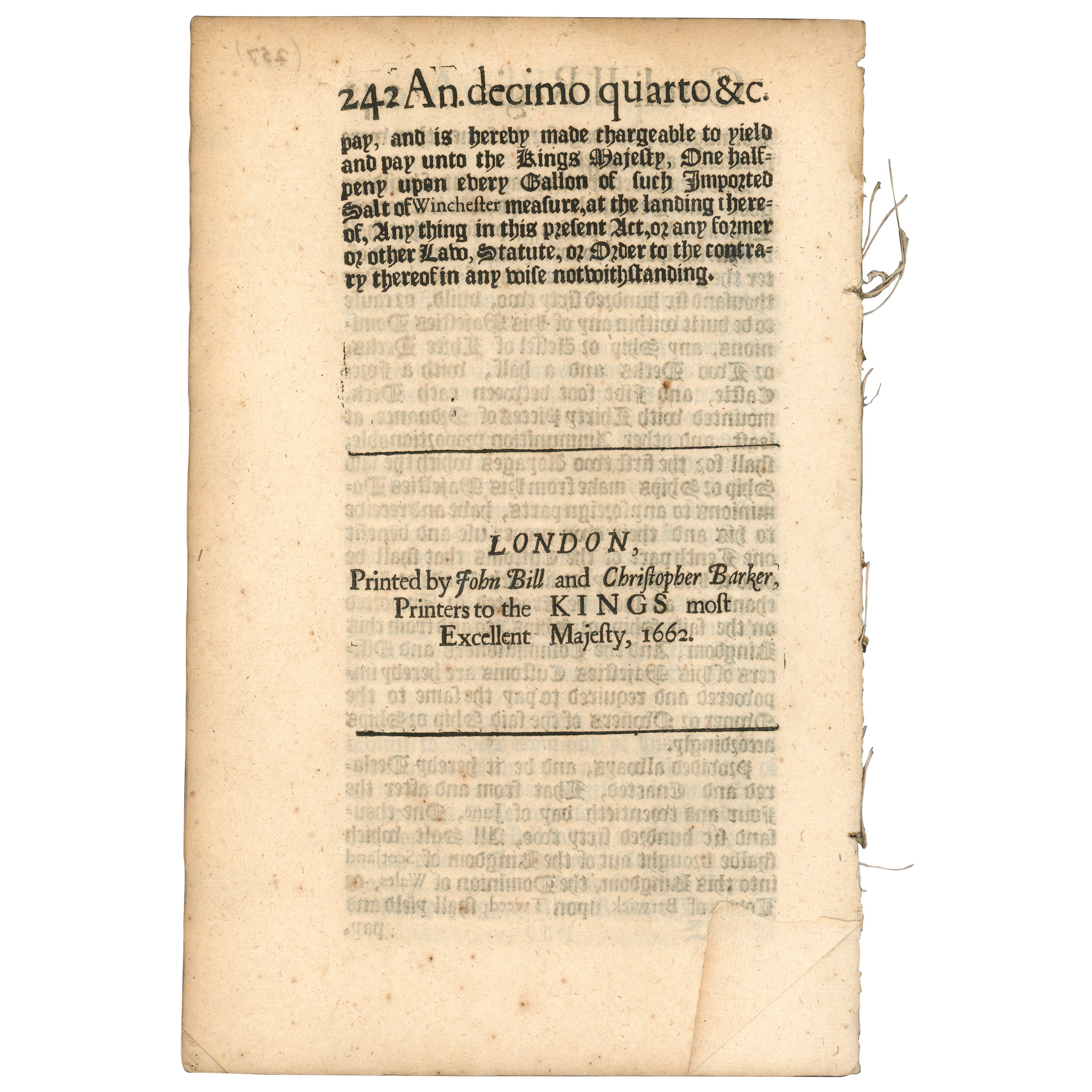 Act for Preventing Frauds and Abuses in His Majesty's Customs 1662 For Sale