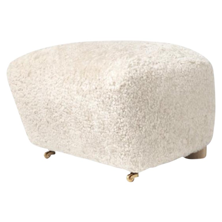 Off White Natural Oak Sheepskin the Tired Man Footstool by Lassen For Sale