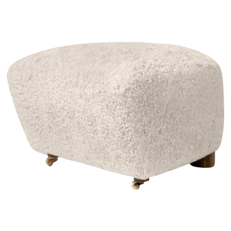 Moonlight Smoked Oak Sheepskin the Tired Man Footstool by Lassen For Sale