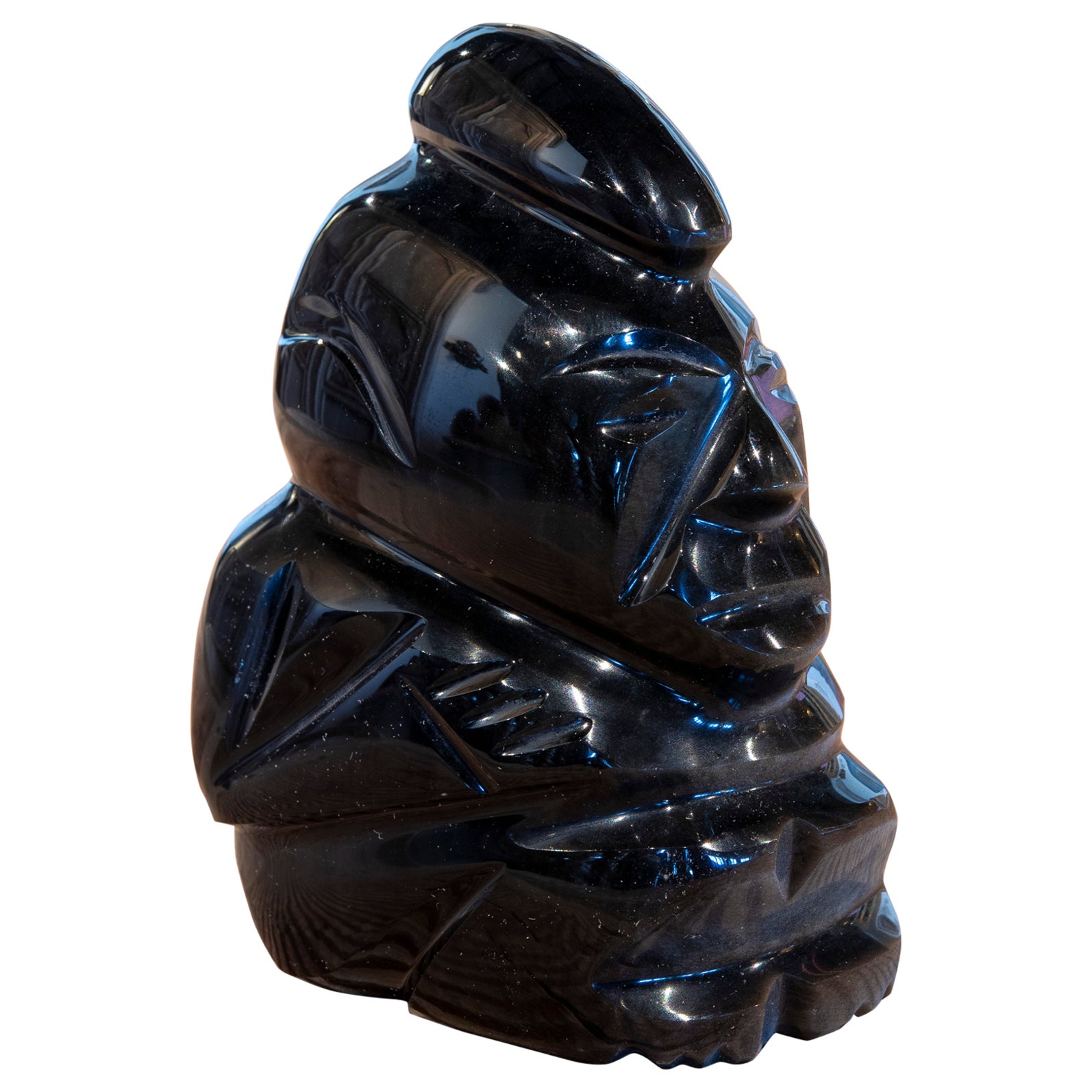 Hand Carved Glass Figure of a Semi-Seated Personage For Sale