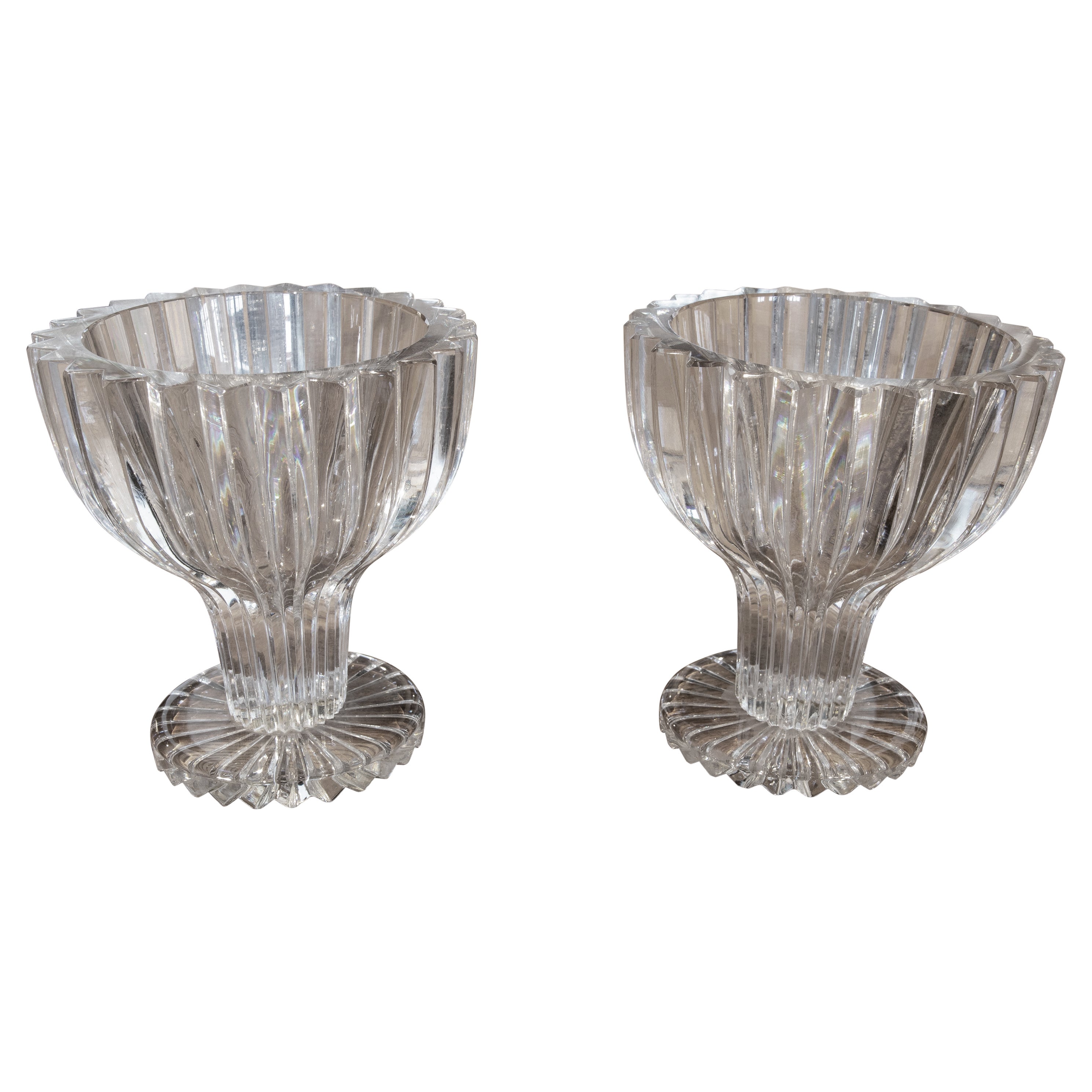 1970s Czech Pair of Cut Crystal Goblets For Sale
