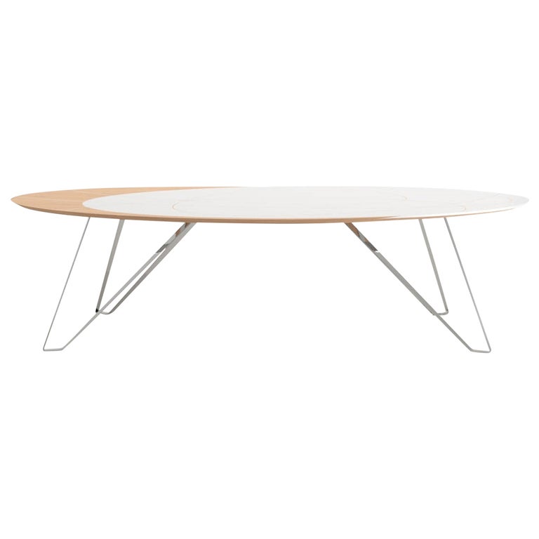 Accent Oval Shape Dining Table Oak Wood White Lacquer Polished
